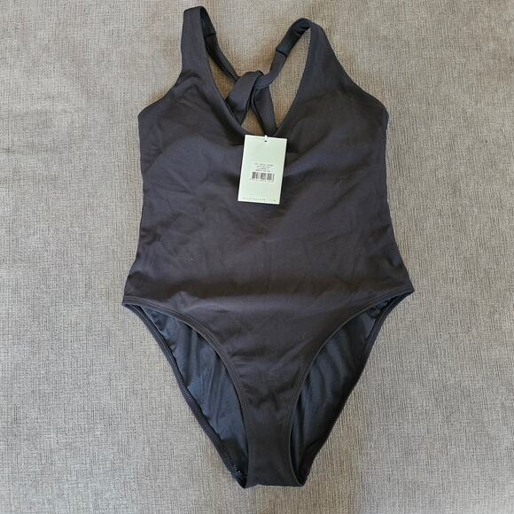 NWT Wilo The Label Women's Black V-Neck Cross Back One Piece Swim Suit Size L - Picture 1 of 7